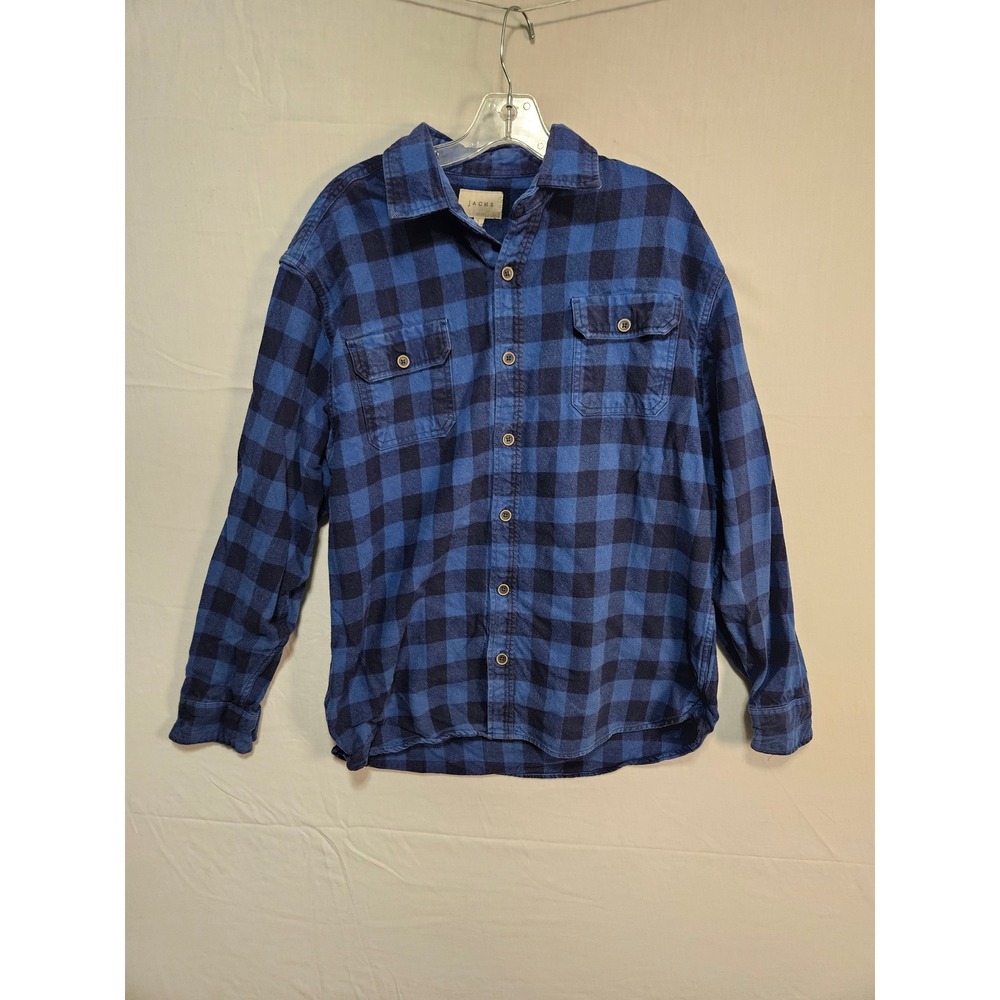 Jachs NY Mens Blue Black Buffalo‎ Plaid Cotton Flannel Button Down Shirt Large
